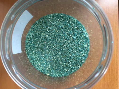 Blue and gold foaming bath salts